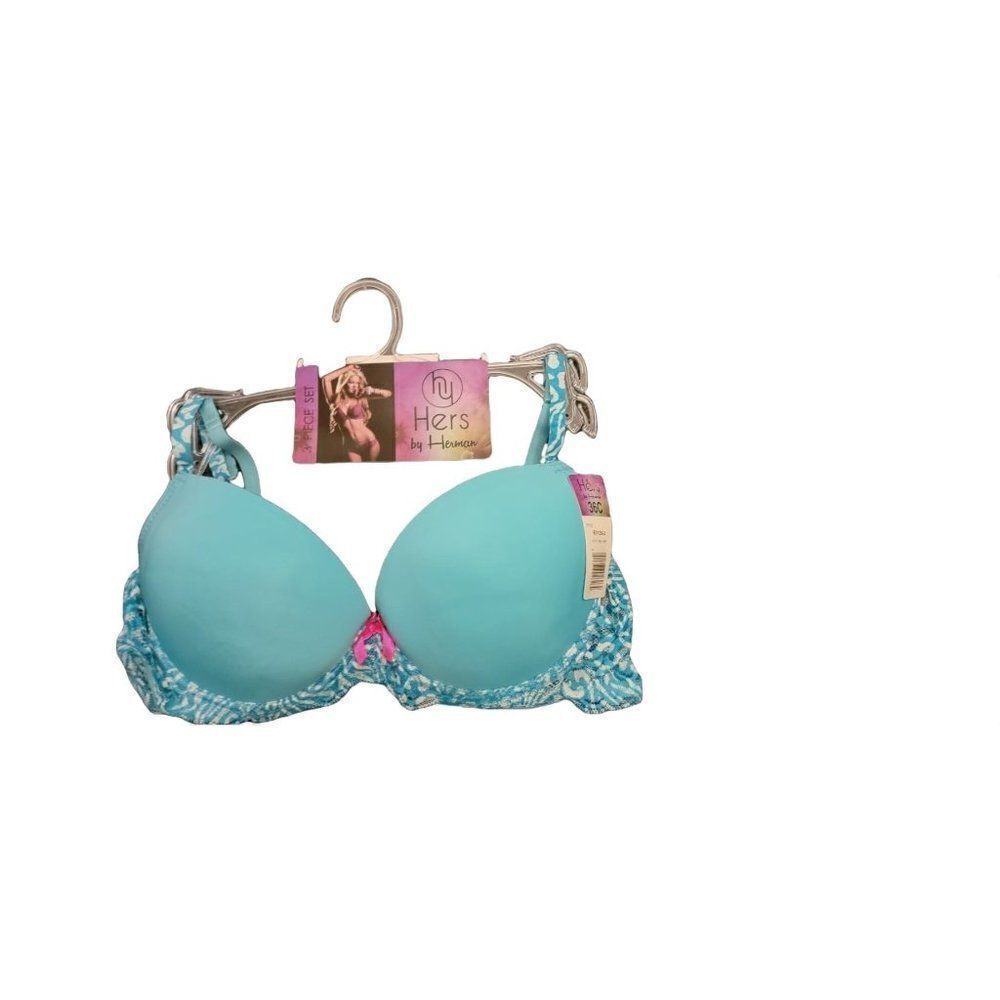 Hers By Herman Womens Blue Padded Adjustable Strap Push Up Bra Size 36C